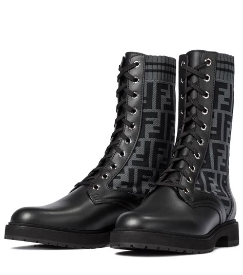 fendi black rockoko logo combat boots|fendi military boots.